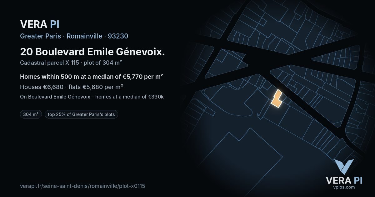 20 Boulevard Emile Génevoix, Romainville at night – the plot lit, the parcels around coloured by the prices near them