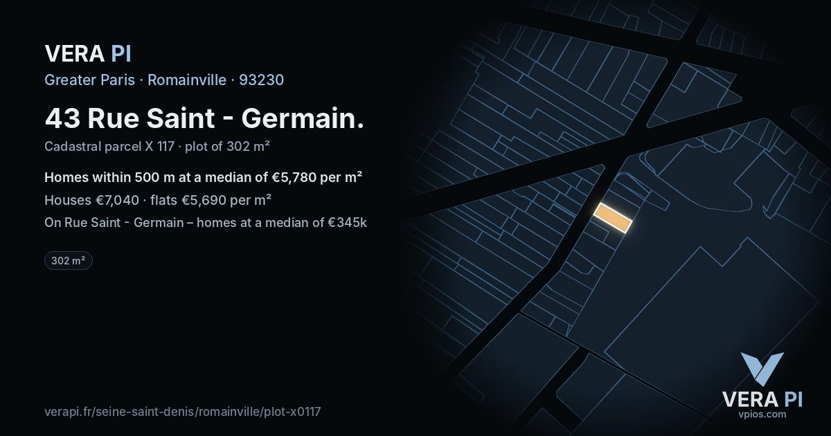 43 Rue Saint - Germain, Romainville at night – the plot lit, the parcels around coloured by the prices near them