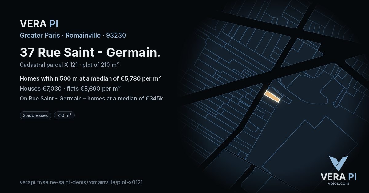 37 Rue Saint - Germain, Romainville at night – the plot lit, the parcels around coloured by the prices near them