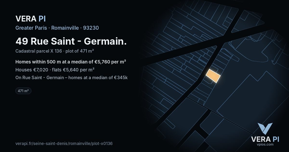 49 Rue Saint - Germain, Romainville at night – the plot lit, the parcels around coloured by the prices near them