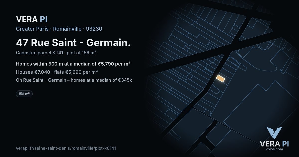 47 Rue Saint - Germain, Romainville at night – the plot lit, the parcels around coloured by the prices near them