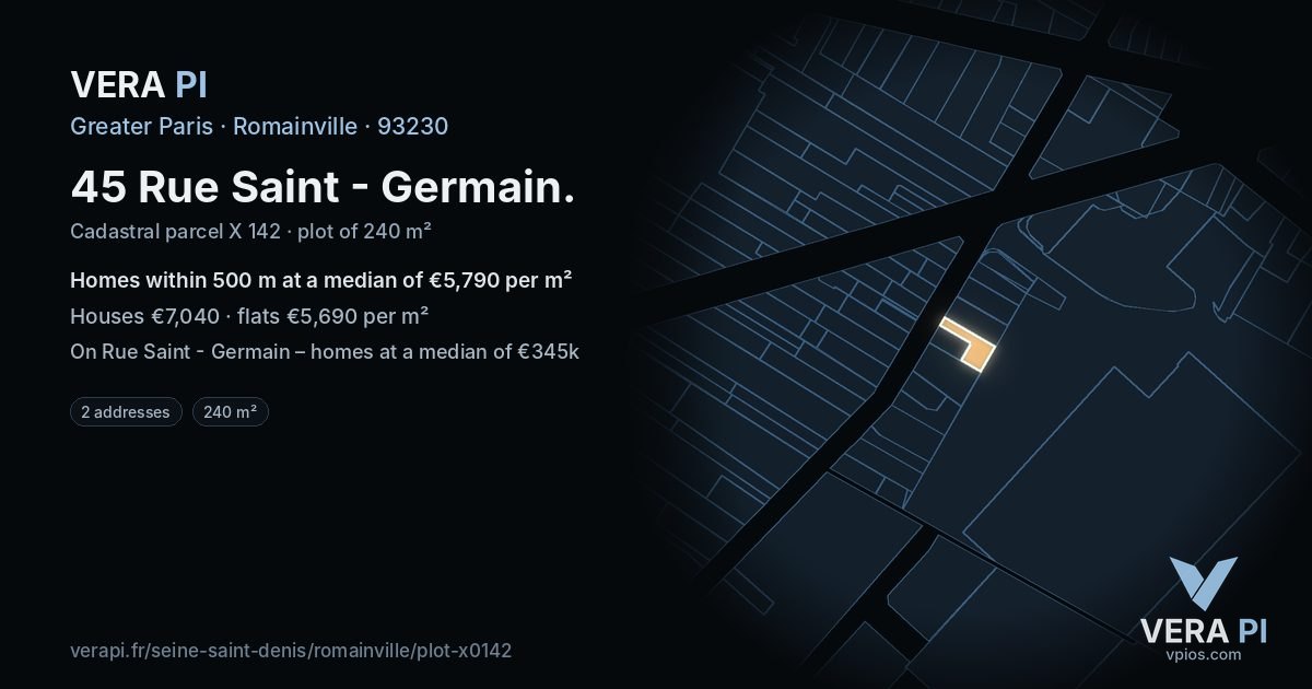 45 Rue Saint - Germain, Romainville at night – the plot lit, the parcels around coloured by the prices near them