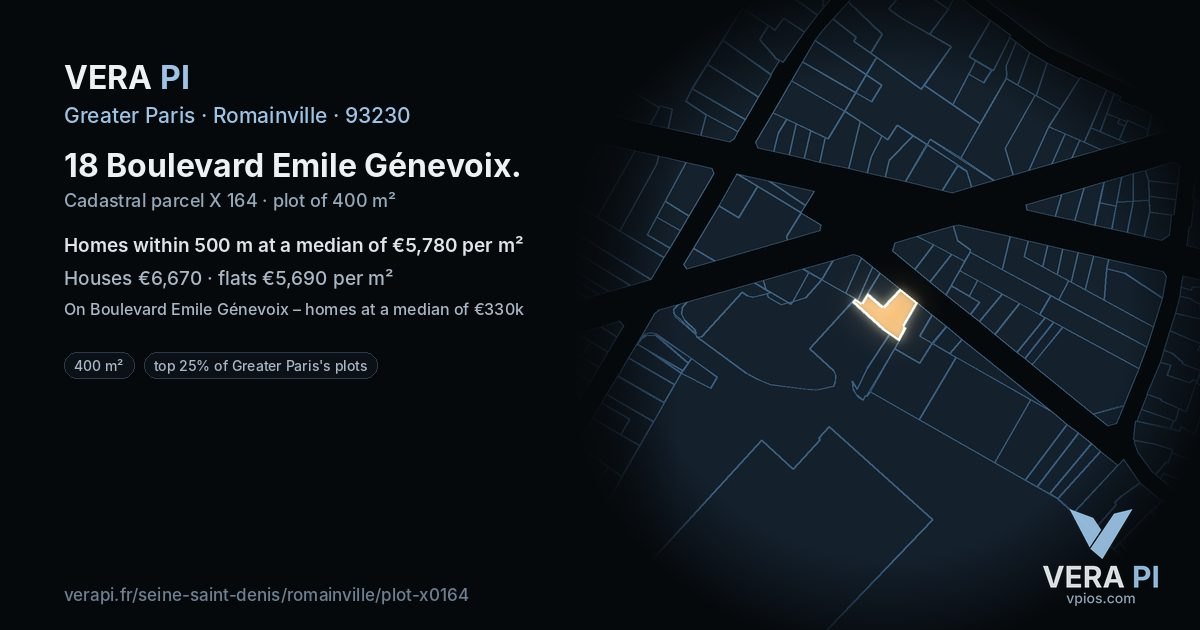 18 Boulevard Emile Génevoix, Romainville at night – the plot lit, the parcels around coloured by the prices near them
