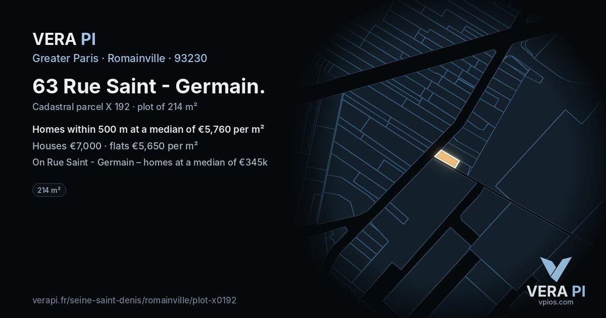 63 Rue Saint - Germain, Romainville at night – the plot lit, the parcels around coloured by the prices near them