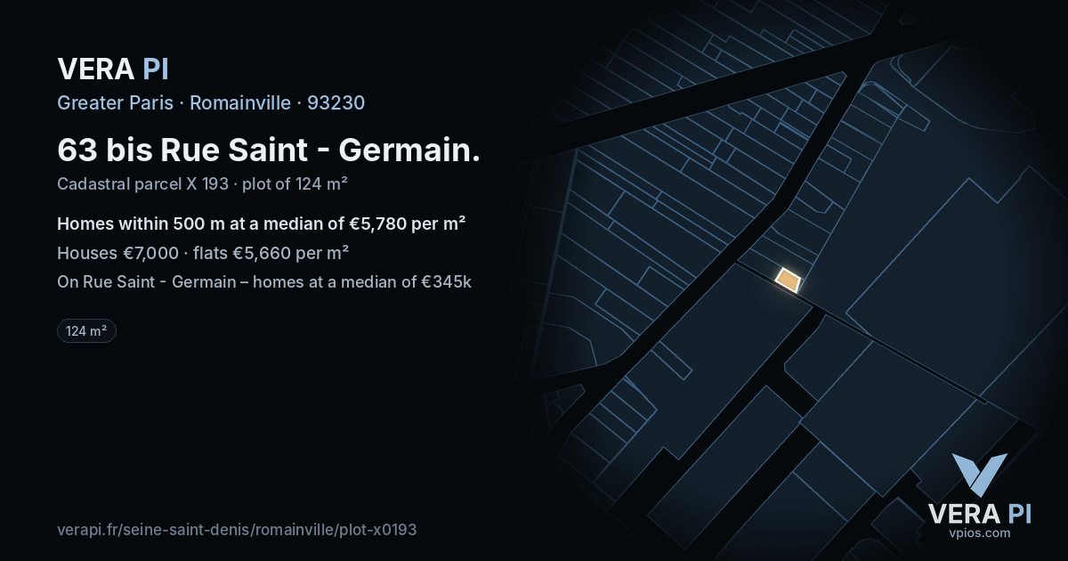63 bis Rue Saint - Germain, Romainville at night – the plot lit, the parcels around coloured by the prices near them