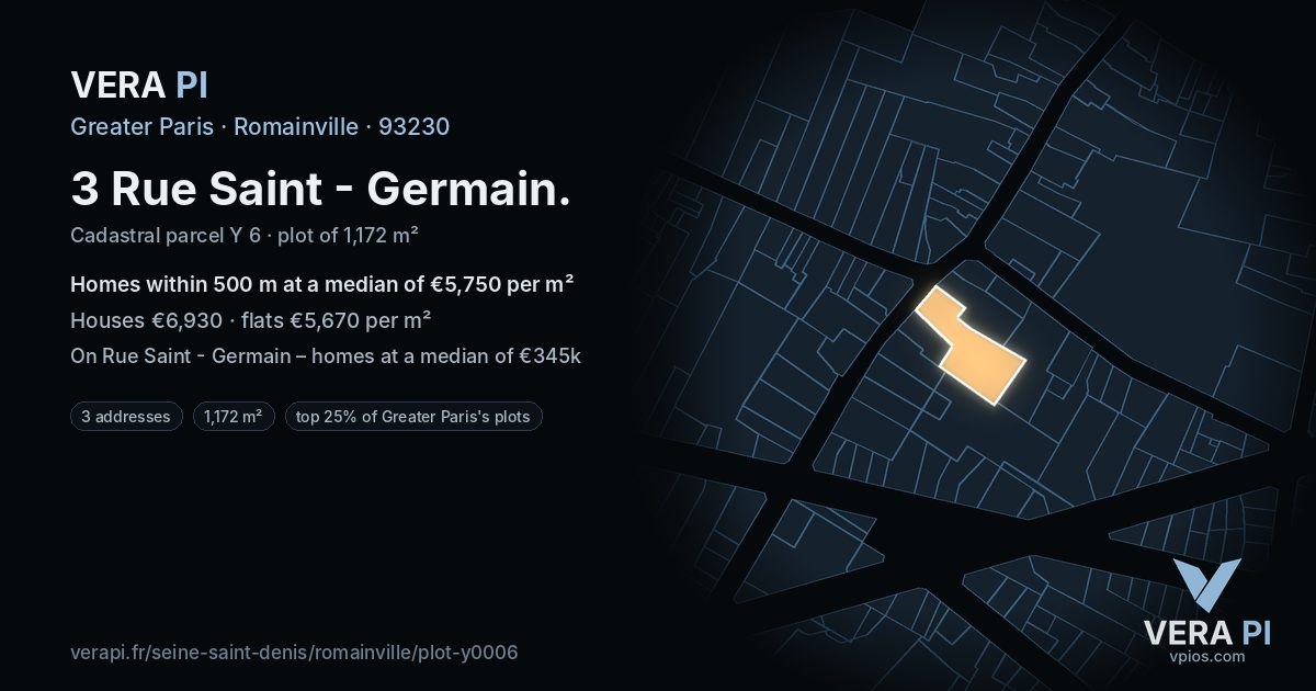 3 Rue Saint - Germain, Romainville at night – the plot lit, the parcels around coloured by the prices near them