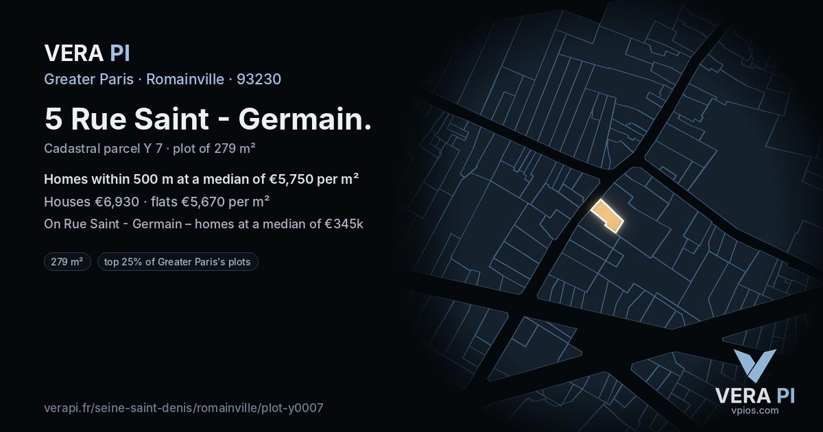 5 Rue Saint - Germain, Romainville at night – the plot lit, the parcels around coloured by the prices near them