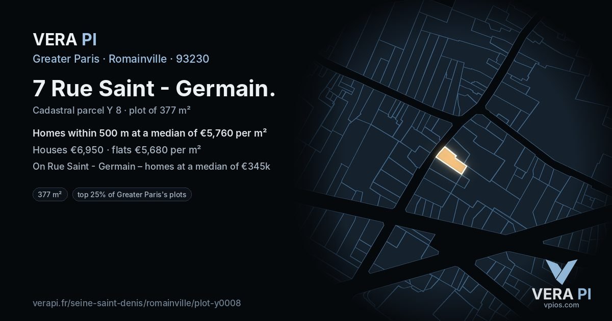 7 Rue Saint - Germain, Romainville at night – the plot lit, the parcels around coloured by the prices near them