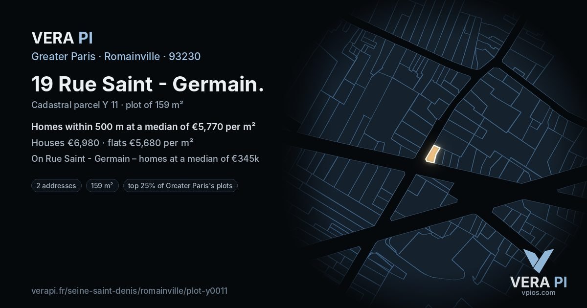 19 Rue Saint - Germain, Romainville at night – the plot lit, the parcels around coloured by the prices near them