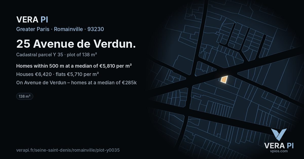 25 Avenue de Verdun, Romainville at night – the plot lit, the parcels around coloured by the prices near them