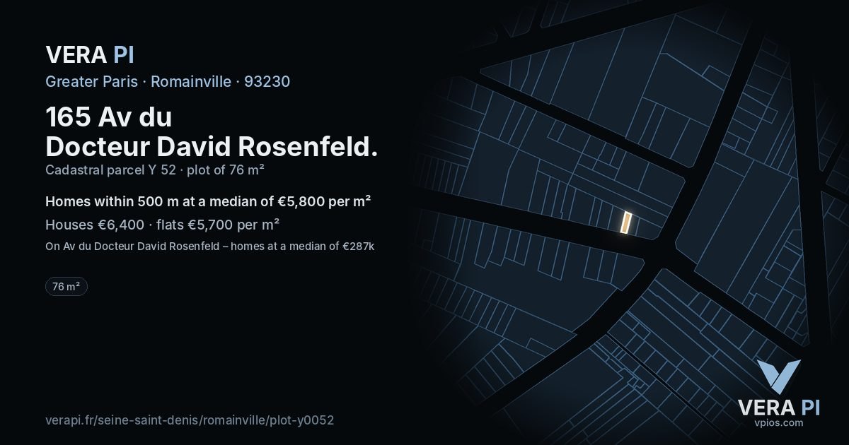 165 Av du Docteur David Rosenfeld, Romainville at night – the plot lit, the parcels around coloured by the prices near them