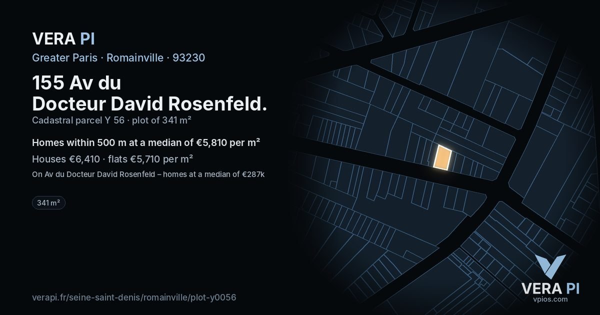 155 Av du Docteur David Rosenfeld, Romainville at night – the plot lit, the parcels around coloured by the prices near them
