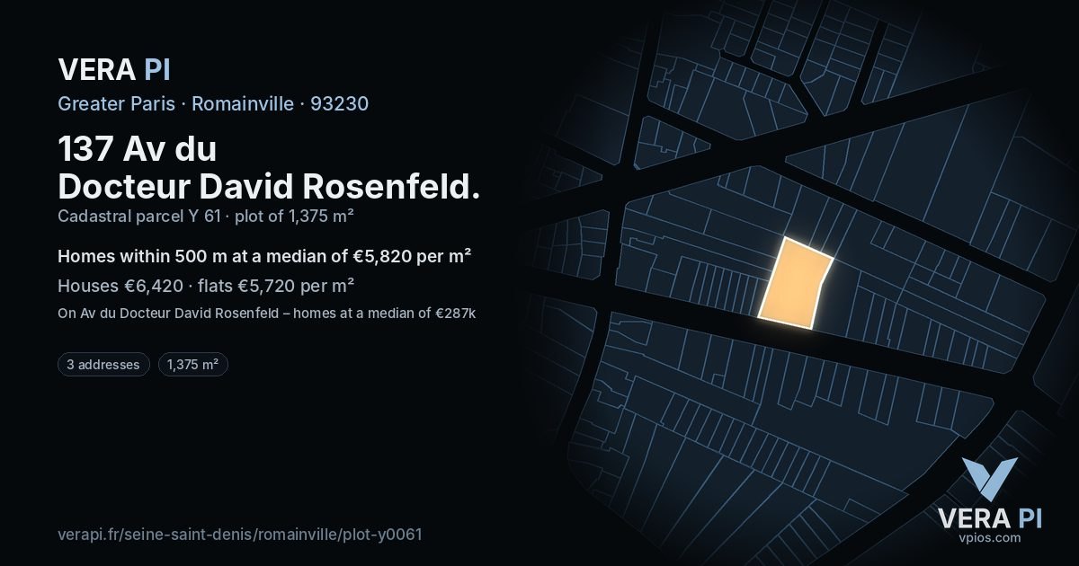 137 Av du Docteur David Rosenfeld, Romainville at night – the plot lit, the parcels around coloured by the prices near them