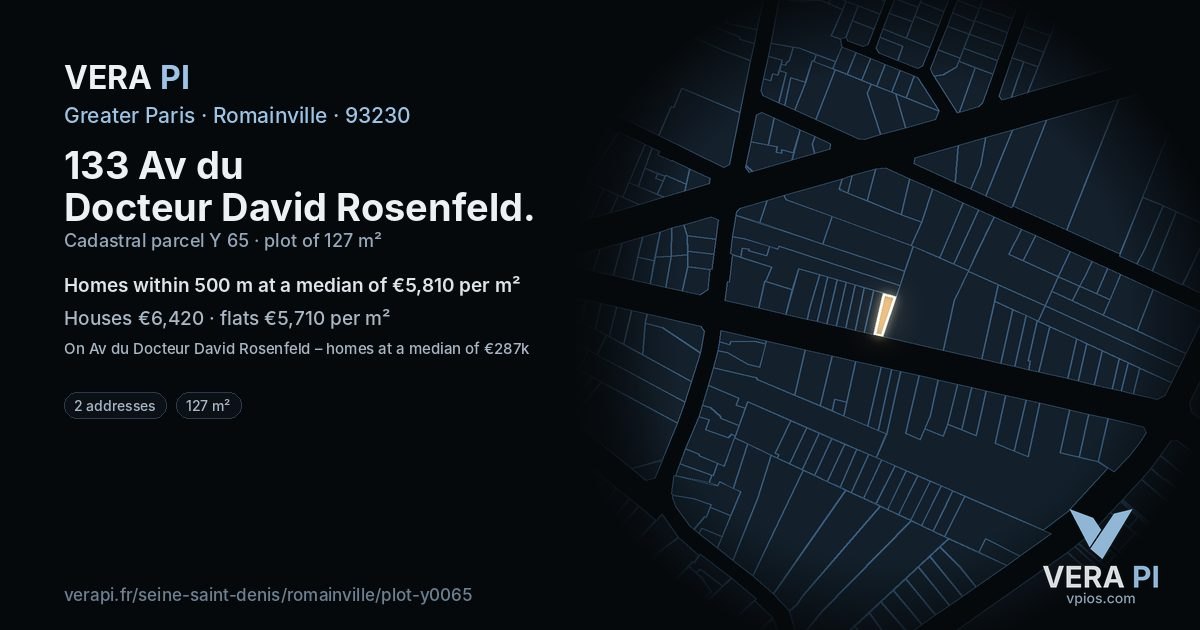 133 Av du Docteur David Rosenfeld, Romainville at night – the plot lit, the parcels around coloured by the prices near them