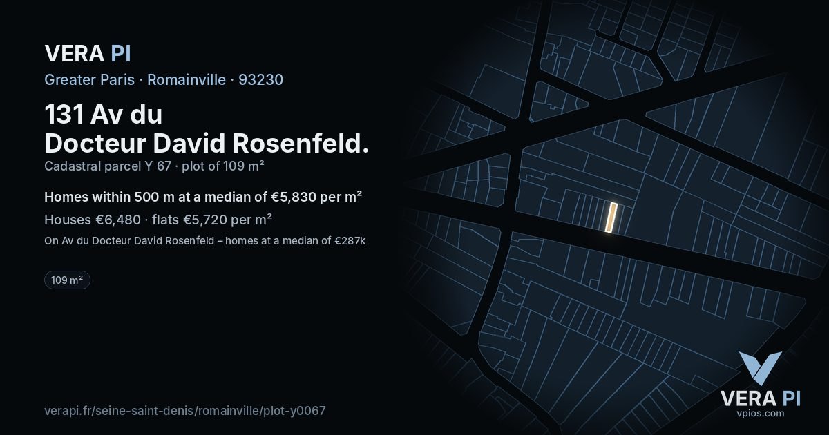 131 Av du Docteur David Rosenfeld, Romainville at night – the plot lit, the parcels around coloured by the prices near them