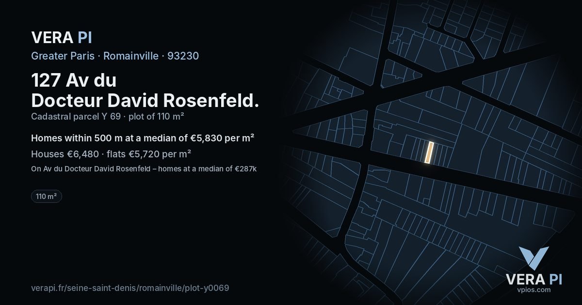 127 Av du Docteur David Rosenfeld, Romainville at night – the plot lit, the parcels around coloured by the prices near them