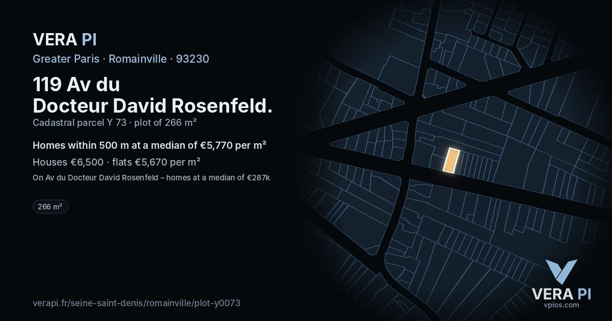 119 Av du Docteur David Rosenfeld, Romainville at night – the plot lit, the parcels around coloured by the prices near them