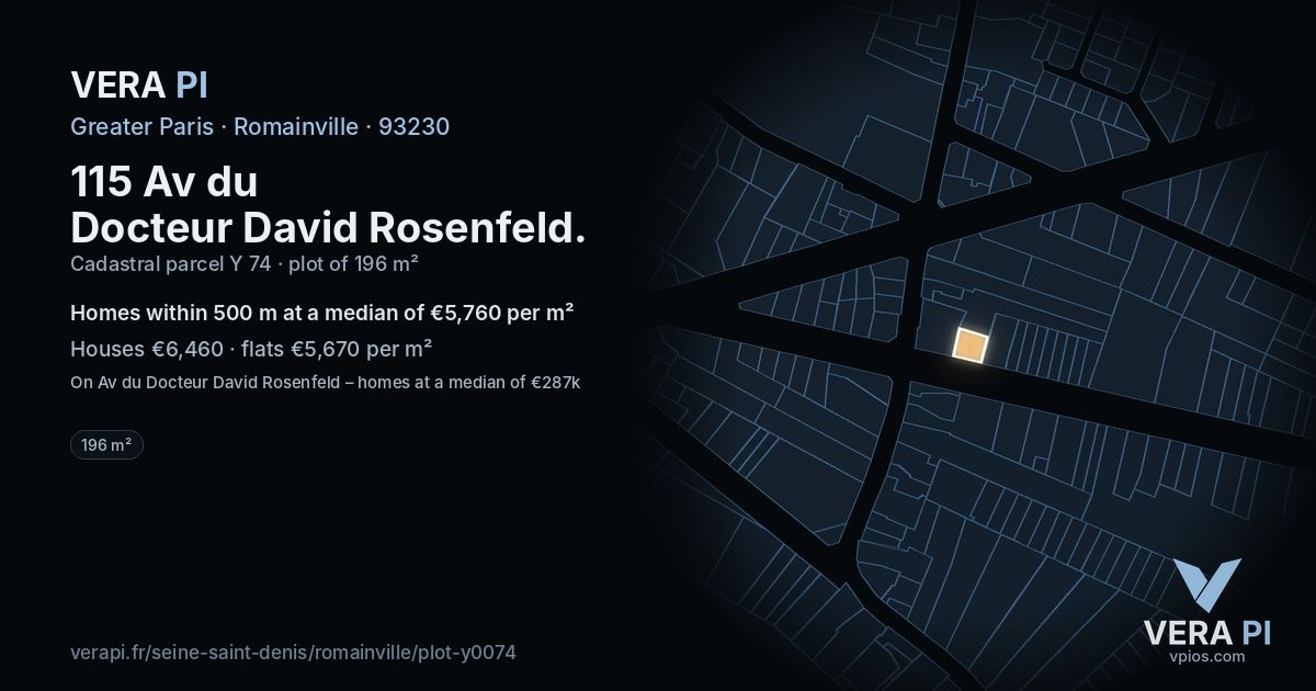 115 Av du Docteur David Rosenfeld, Romainville at night – the plot lit, the parcels around coloured by the prices near them
