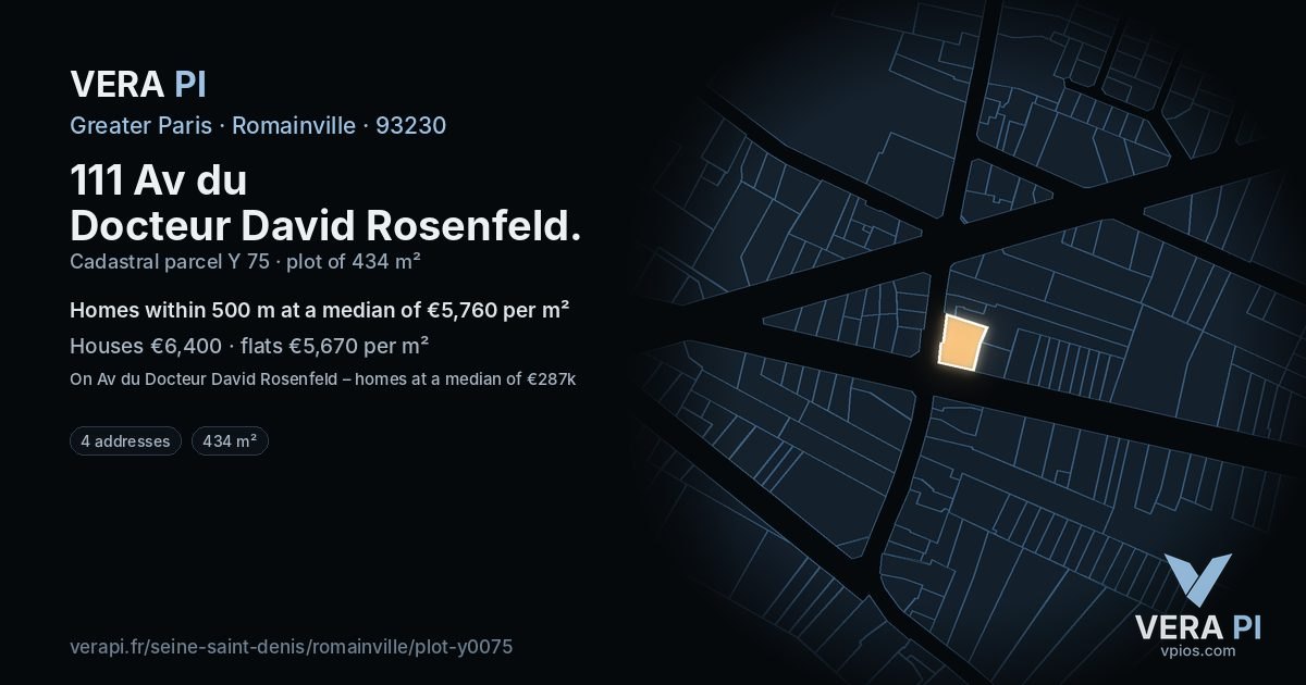 111 Av du Docteur David Rosenfeld, Romainville at night – the plot lit, the parcels around coloured by the prices near them