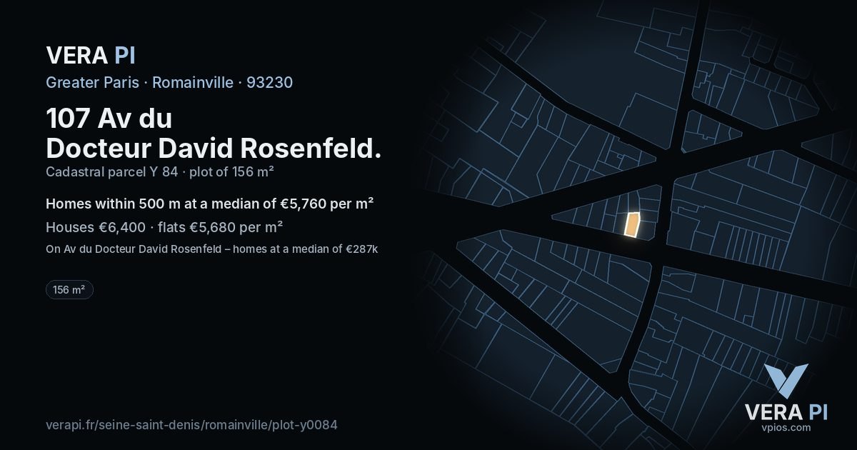 107 Av du Docteur David Rosenfeld, Romainville at night – the plot lit, the parcels around coloured by the prices near them
