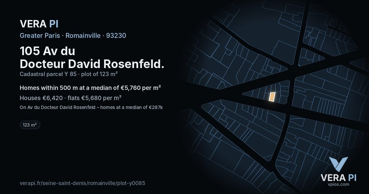 105 Av du Docteur David Rosenfeld, Romainville at night – the plot lit, the parcels around coloured by the prices near them