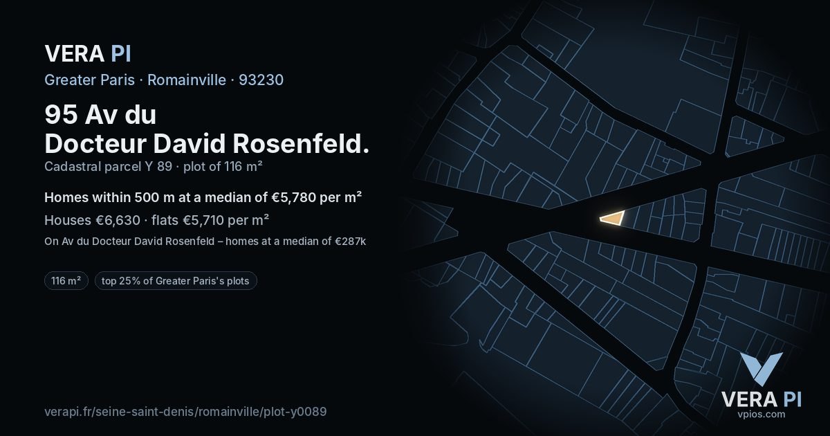 95 Av du Docteur David Rosenfeld, Romainville at night – the plot lit, the parcels around coloured by the prices near them