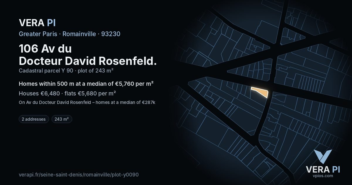 106 Av du Docteur David Rosenfeld, Romainville at night – the plot lit, the parcels around coloured by the prices near them