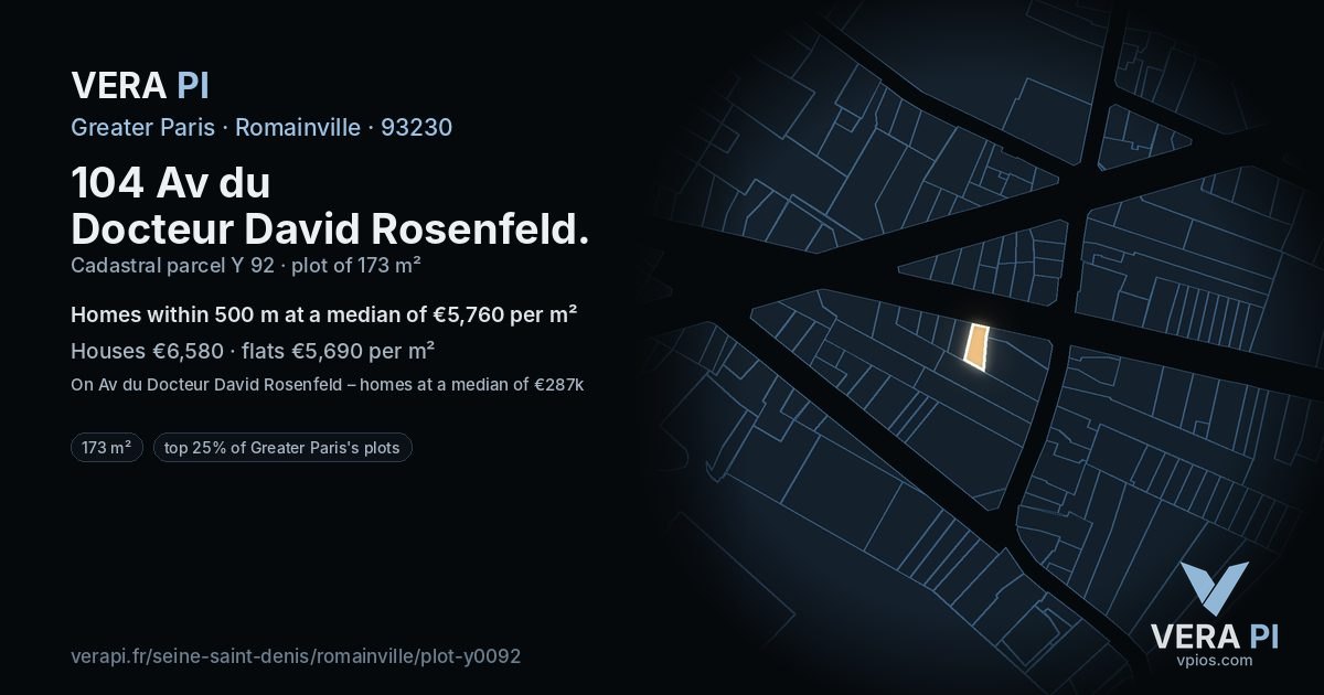 104 Av du Docteur David Rosenfeld, Romainville at night – the plot lit, the parcels around coloured by the prices near them