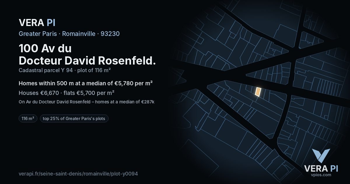 100 Av du Docteur David Rosenfeld, Romainville at night – the plot lit, the parcels around coloured by the prices near them