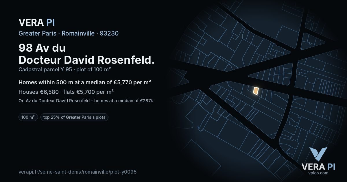 98 Av du Docteur David Rosenfeld, Romainville at night – the plot lit, the parcels around coloured by the prices near them