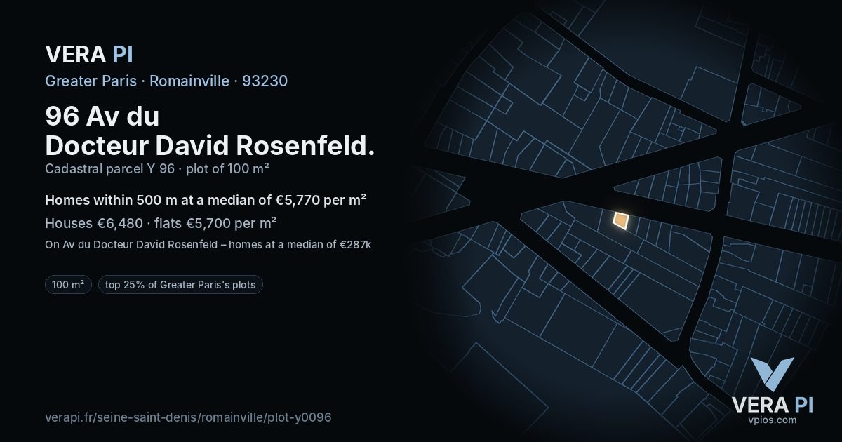 96 Av du Docteur David Rosenfeld, Romainville at night – the plot lit, the parcels around coloured by the prices near them