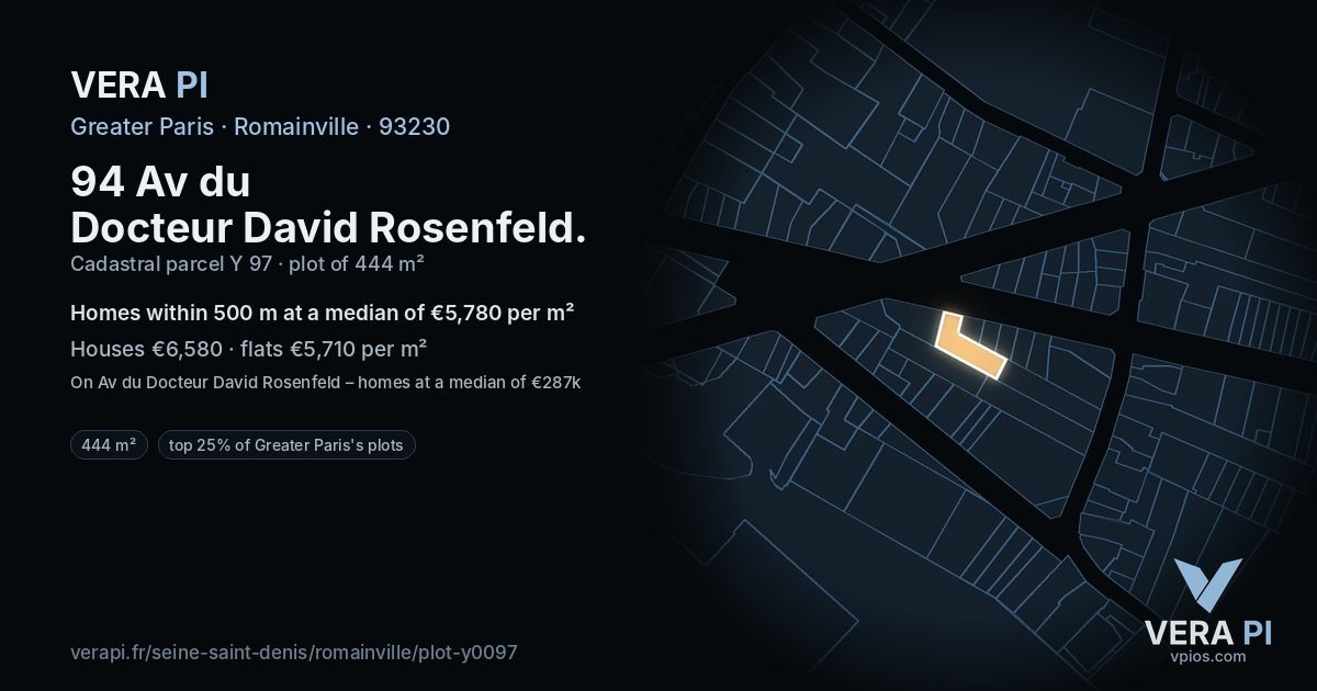 94 Av du Docteur David Rosenfeld, Romainville at night – the plot lit, the parcels around coloured by the prices near them