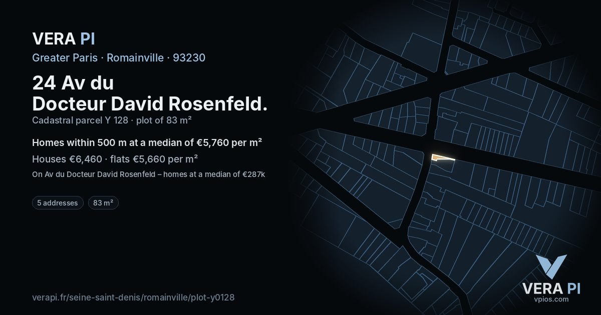 24 Av du Docteur David Rosenfeld, Romainville at night – the plot lit, the parcels around coloured by the prices near them