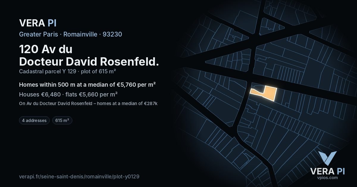 120 Av du Docteur David Rosenfeld, Romainville at night – the plot lit, the parcels around coloured by the prices near them
