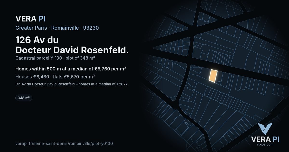 126 Av du Docteur David Rosenfeld, Romainville at night – the plot lit, the parcels around coloured by the prices near them