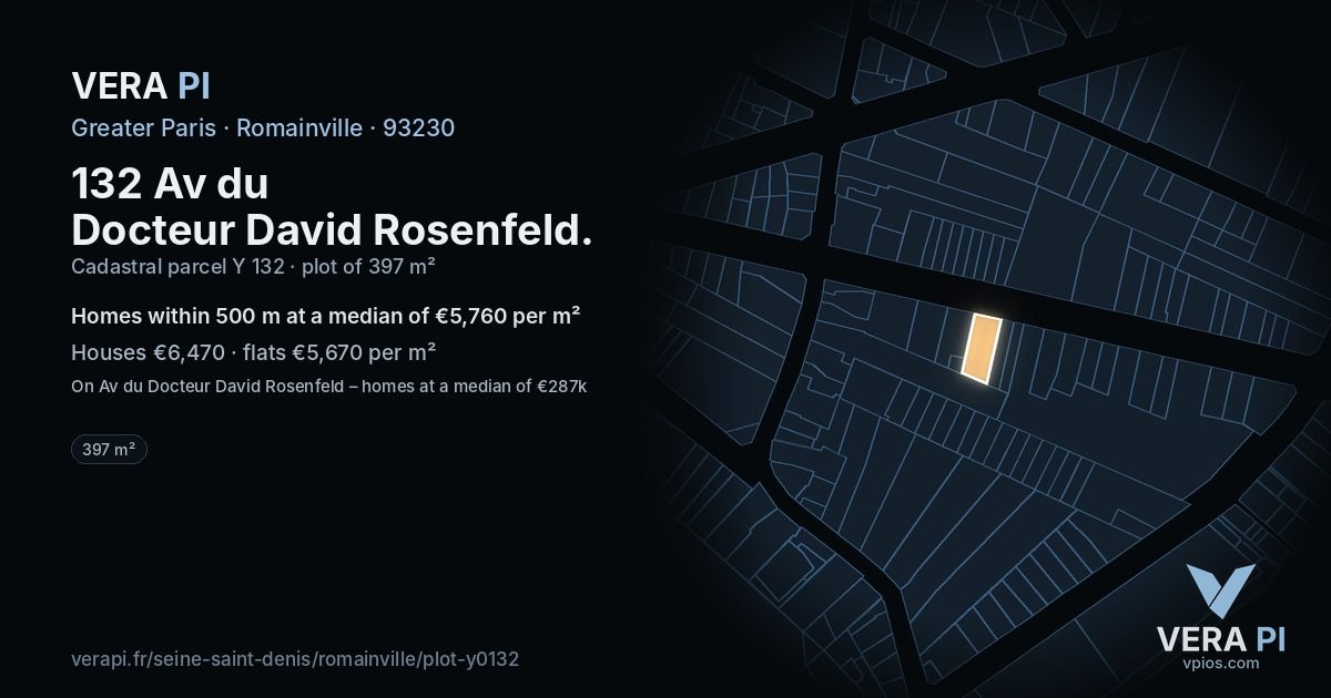 132 Av du Docteur David Rosenfeld, Romainville at night – the plot lit, the parcels around coloured by the prices near them