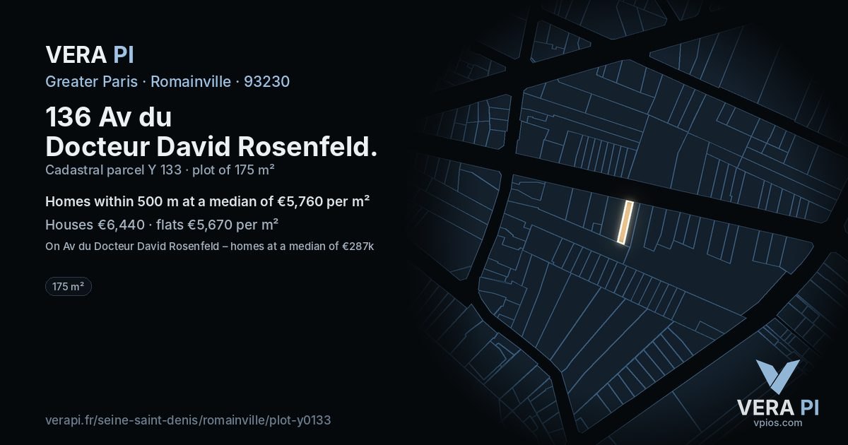 136 Av du Docteur David Rosenfeld, Romainville at night – the plot lit, the parcels around coloured by the prices near them