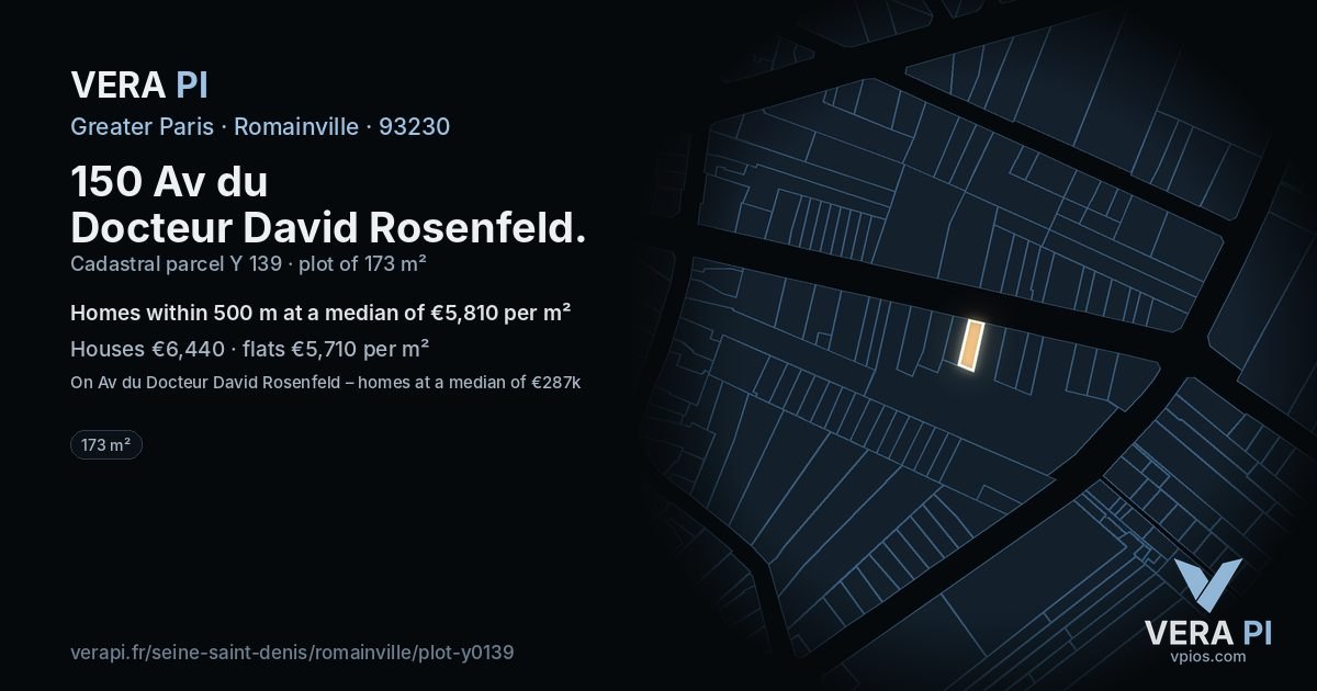 150 Av du Docteur David Rosenfeld, Romainville at night – the plot lit, the parcels around coloured by the prices near them