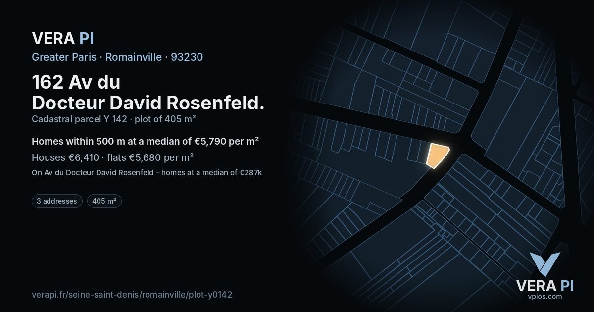 162 Av du Docteur David Rosenfeld, Romainville at night – the plot lit, the parcels around coloured by the prices near them