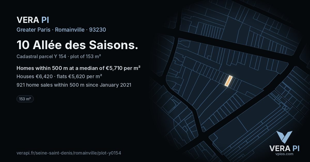 10 Allée des Saisons, Romainville at night – the plot lit, the parcels around coloured by the prices near them
