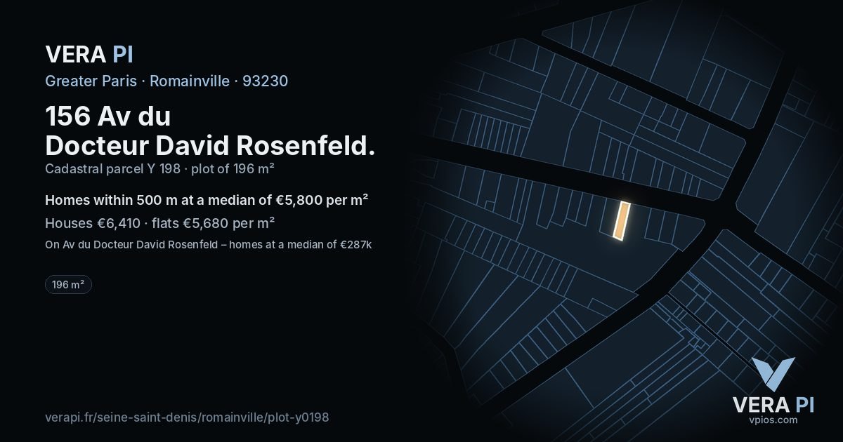 156 Av du Docteur David Rosenfeld, Romainville at night – the plot lit, the parcels around coloured by the prices near them