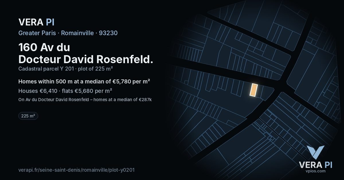 160 Av du Docteur David Rosenfeld, Romainville at night – the plot lit, the parcels around coloured by the prices near them