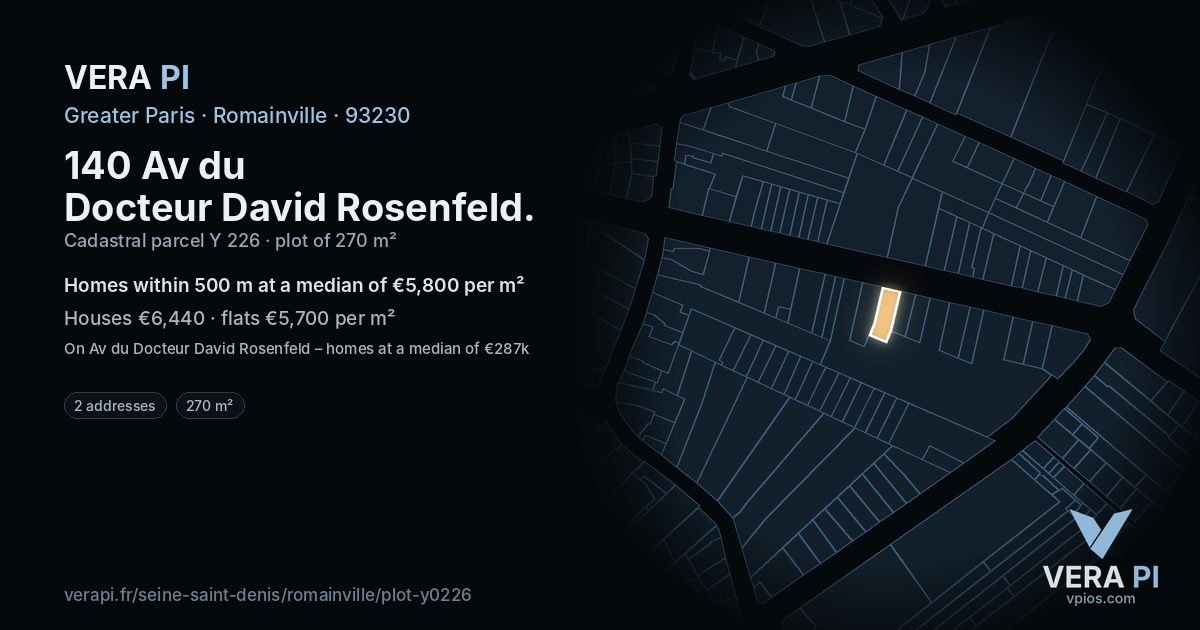140 Av du Docteur David Rosenfeld, Romainville at night – the plot lit, the parcels around coloured by the prices near them