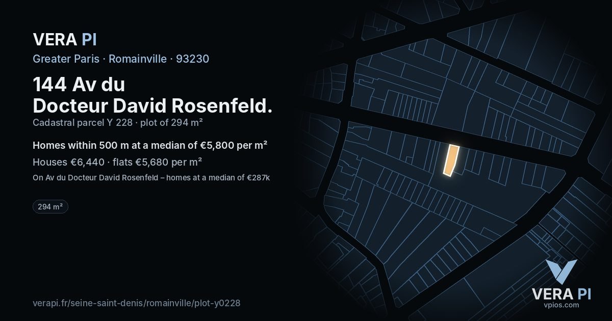 144 Av du Docteur David Rosenfeld, Romainville at night – the plot lit, the parcels around coloured by the prices near them