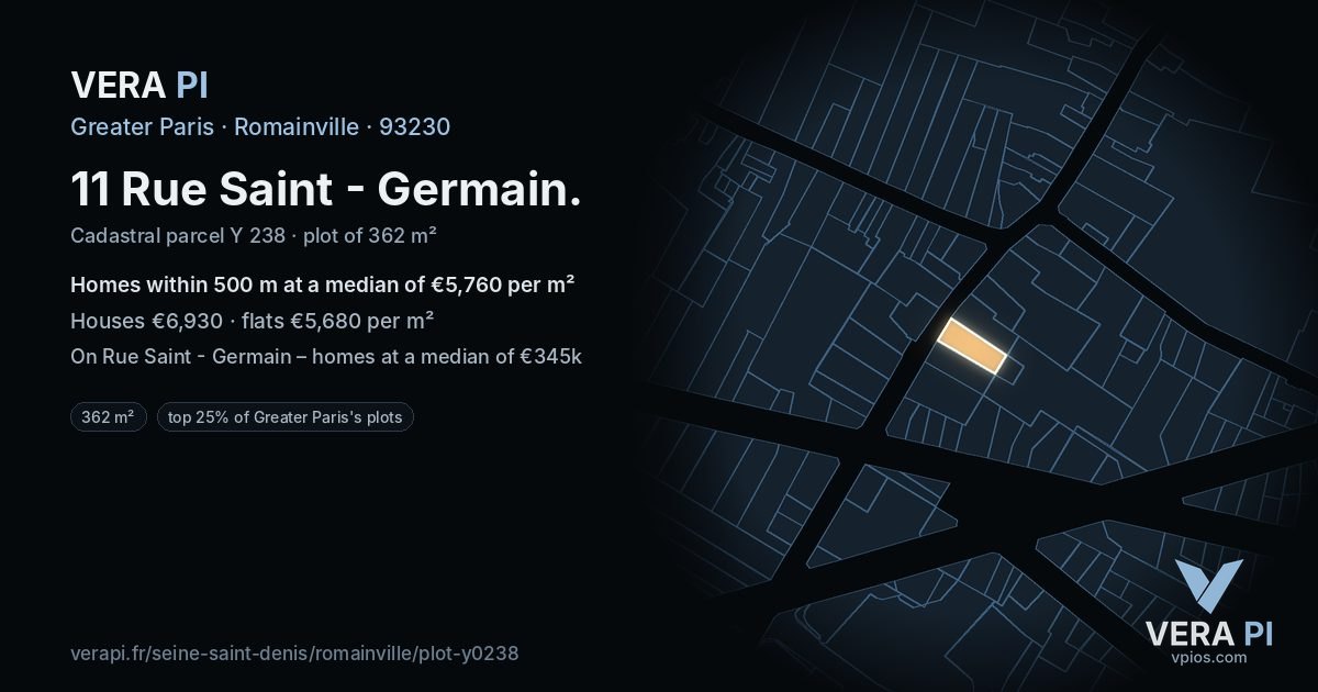 11 Rue Saint - Germain, Romainville at night – the plot lit, the parcels around coloured by the prices near them