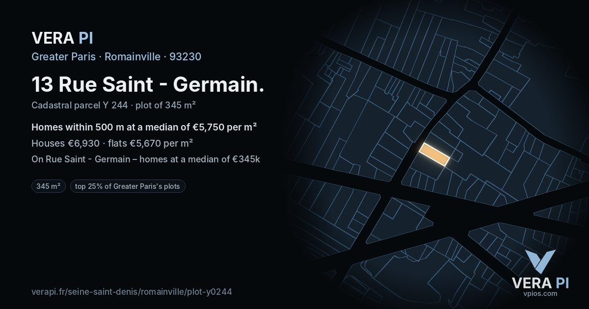 13 Rue Saint - Germain, Romainville at night – the plot lit, the parcels around coloured by the prices near them