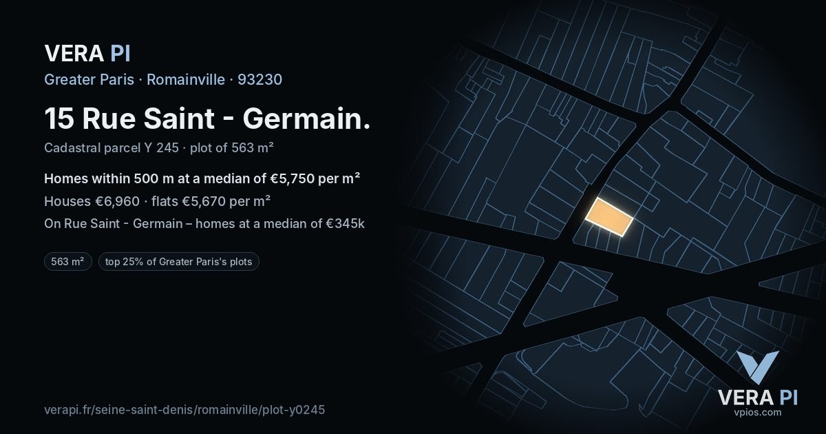 15 Rue Saint - Germain, Romainville at night – the plot lit, the parcels around coloured by the prices near them