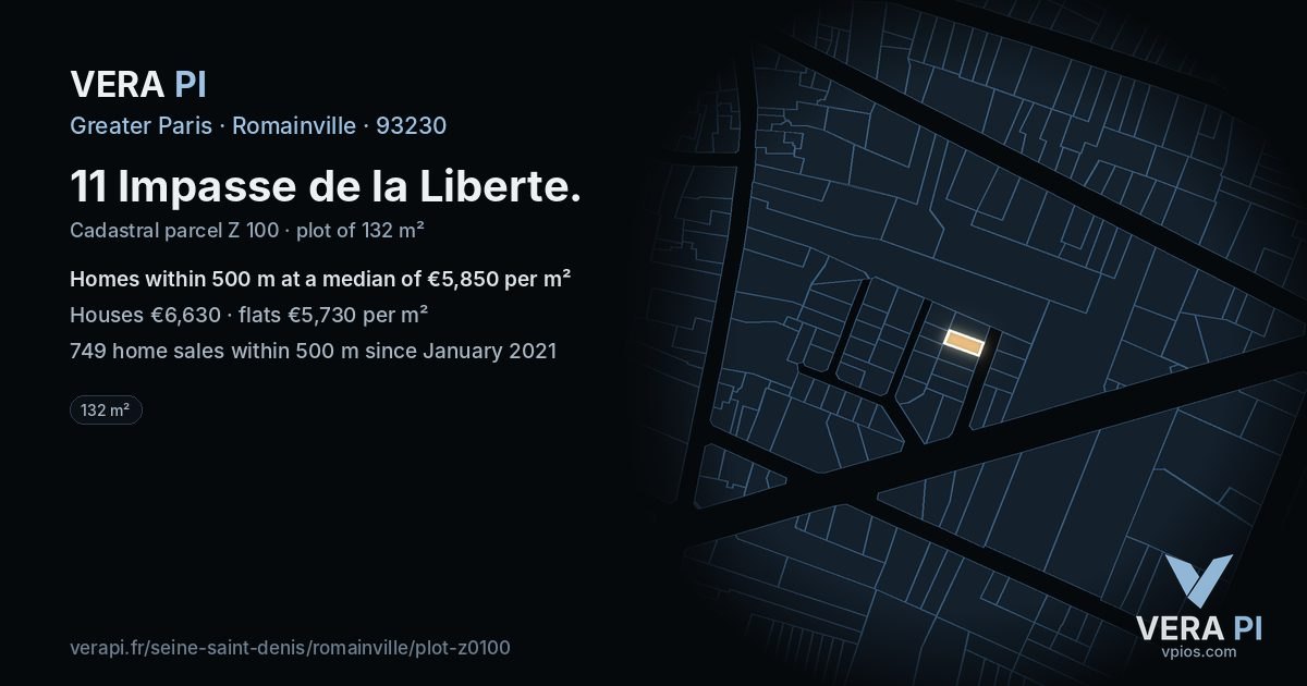 11 Impasse de la Liberte, Romainville at night – the plot lit, the parcels around coloured by the prices near them