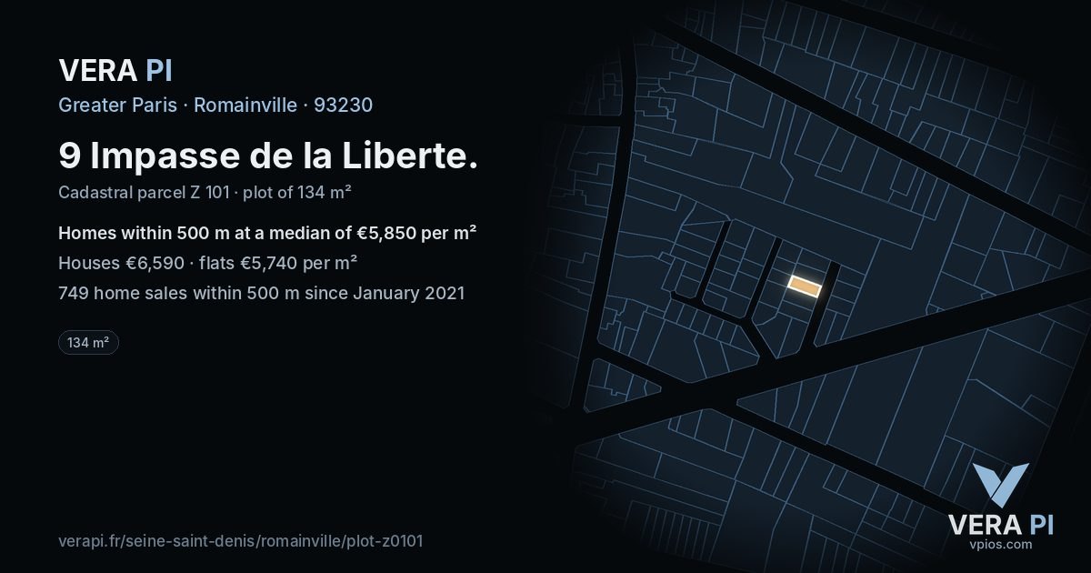 9 Impasse de la Liberte, Romainville at night – the plot lit, the parcels around coloured by the prices near them