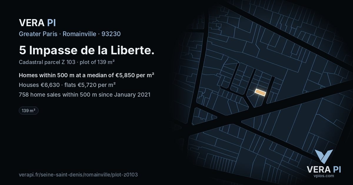 5 Impasse de la Liberte, Romainville at night – the plot lit, the parcels around coloured by the prices near them